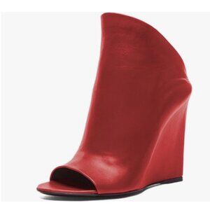 Red Women Chic Open Toe Wedge High Heel Sandal Boots Pull on Soft Insole Shoes